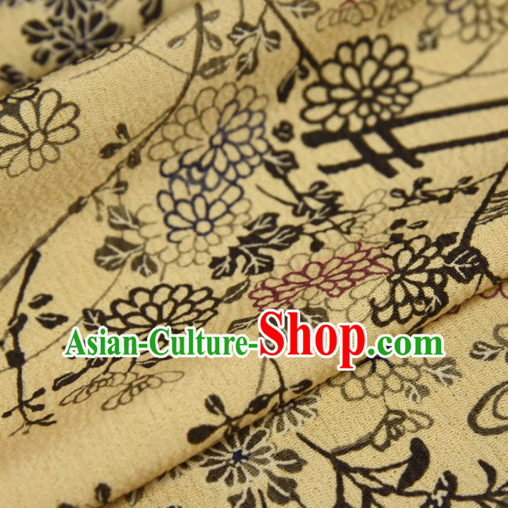 Asian Japan Brocade Tapestry Traditional Japanese Kimono Chrysanthemum Pattern Yellow Silk Fabric