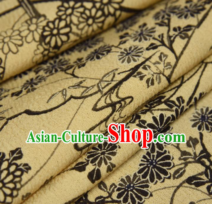 Asian Japan Brocade Tapestry Traditional Japanese Kimono Chrysanthemum Pattern Yellow Silk Fabric