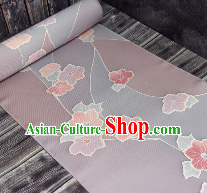 Asian Japan Flowers Pattern Brocade Tapestry Traditional Japanese Kimono Lilac Silk Fabric