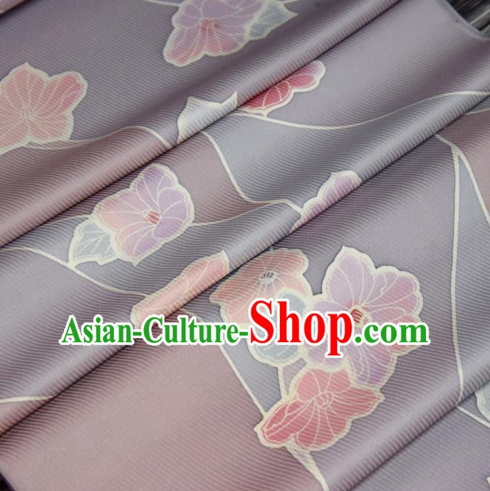 Asian Japan Flowers Pattern Brocade Tapestry Traditional Japanese Kimono Lilac Silk Fabric