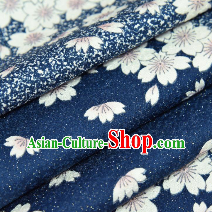 Asian Japan Sakura Pattern Brocade Tapestry Traditional Japanese Kimono Navy Silk Fabric
