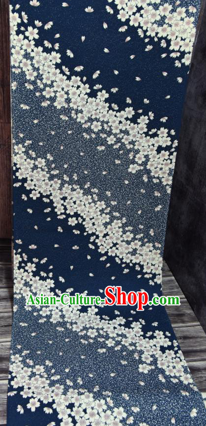 Asian Japan Sakura Pattern Brocade Tapestry Traditional Japanese Kimono Navy Silk Fabric