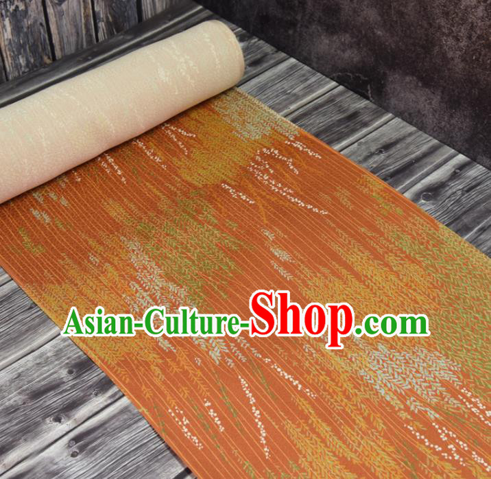 Asian Japan Willow Branch Pattern Brocade Tapestry Traditional Japanese Kimono Orange Silk Fabric