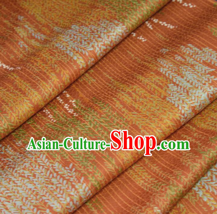 Asian Japan Willow Branch Pattern Brocade Tapestry Traditional Japanese Kimono Orange Silk Fabric