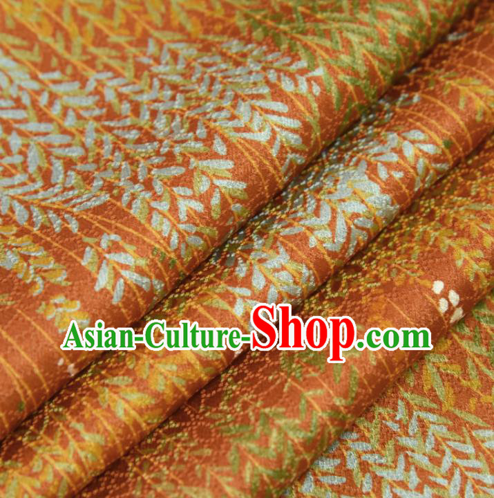 Asian Japan Willow Branch Pattern Brocade Tapestry Traditional Japanese Kimono Orange Silk Fabric