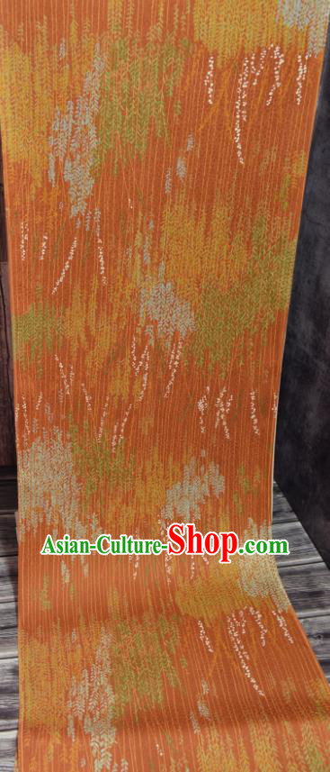 Asian Japan Willow Branch Pattern Brocade Tapestry Traditional Japanese Kimono Orange Silk Fabric