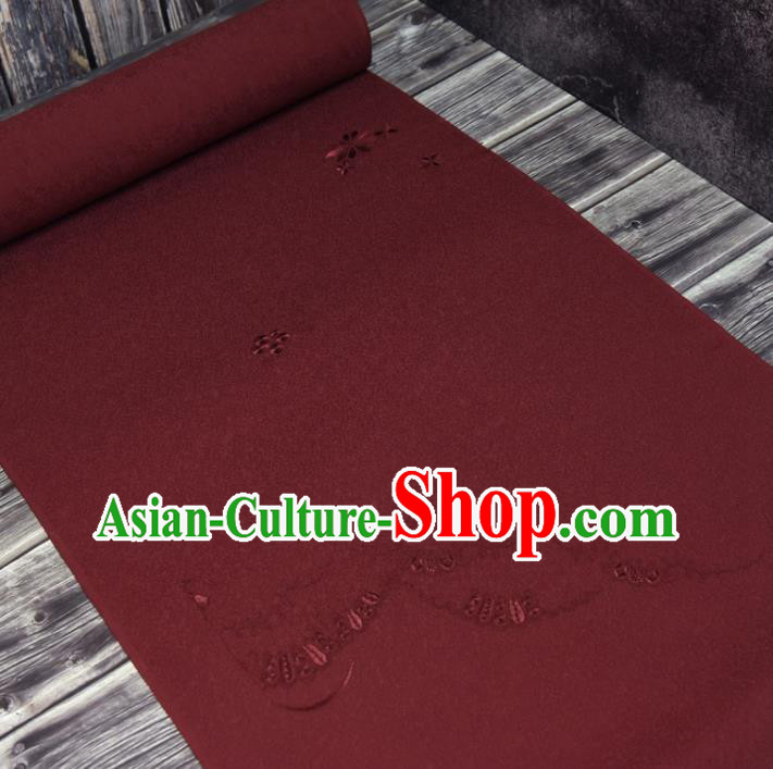 Traditional Japanese Kimono Dark Red Silk Fabric Asian Japan Classical Embroidered Pattern Brocade Tapestry
