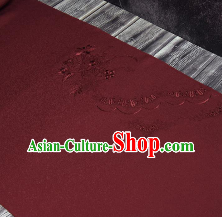 Traditional Japanese Kimono Dark Red Silk Fabric Asian Japan Classical Embroidered Pattern Brocade Tapestry