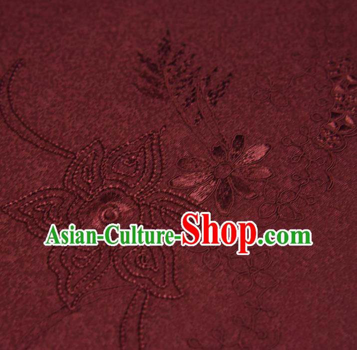 Traditional Japanese Kimono Dark Red Silk Fabric Asian Japan Classical Embroidered Pattern Brocade Tapestry