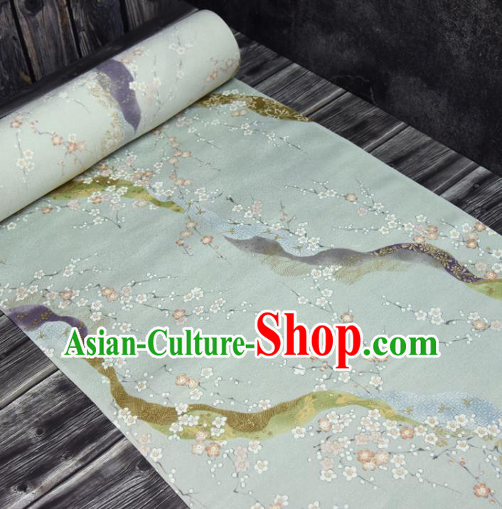 Asian Japan Plum Blossom Pattern Brocade Tapestry Traditional Japanese Kimono Light Green Silk Fabric