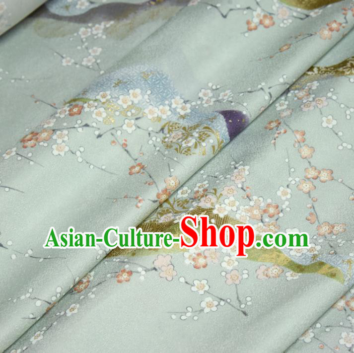 Asian Japan Plum Blossom Pattern Brocade Tapestry Traditional Japanese Kimono Light Green Silk Fabric