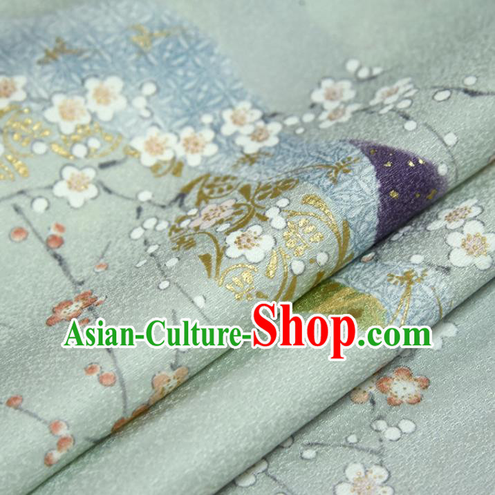 Asian Japan Plum Blossom Pattern Brocade Tapestry Traditional Japanese Kimono Light Green Silk Fabric