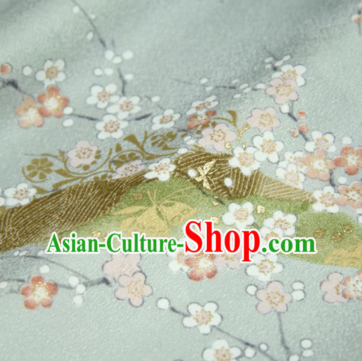 Asian Japan Plum Blossom Pattern Brocade Tapestry Traditional Japanese Kimono Light Green Silk Fabric