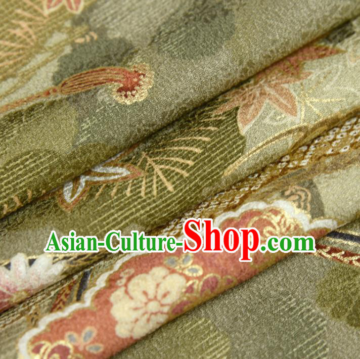 Asian Japan Chrysanthemum Pattern Brocade Tapestry Traditional Qipao Dress Green Silk Fabric