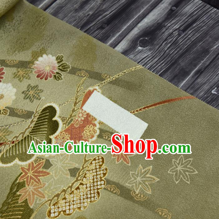 Asian Japan Chrysanthemum Pattern Brocade Tapestry Traditional Qipao Dress Green Silk Fabric