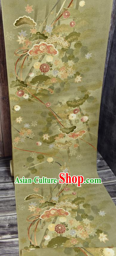 Asian Japan Chrysanthemum Pattern Brocade Tapestry Traditional Qipao Dress Green Silk Fabric