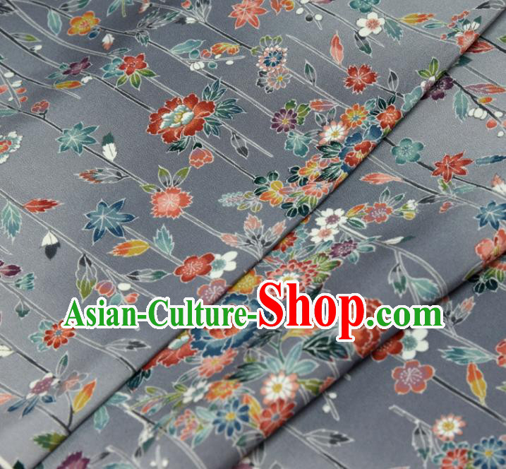 Traditional Japanese Kimono Grey Pure Silk Fabric Asian Japan Classical Flowers Pattern Brocade Tapestry