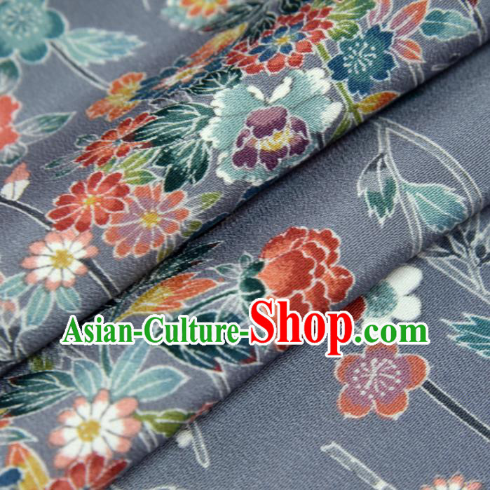 Traditional Japanese Kimono Grey Pure Silk Fabric Asian Japan Classical Flowers Pattern Brocade Tapestry
