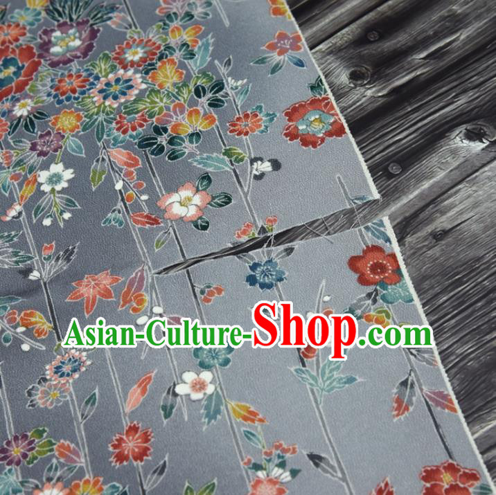 Traditional Japanese Kimono Grey Pure Silk Fabric Asian Japan Classical Flowers Pattern Brocade Tapestry