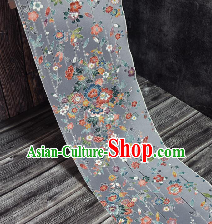 Traditional Japanese Kimono Grey Pure Silk Fabric Asian Japan Classical Flowers Pattern Brocade Tapestry
