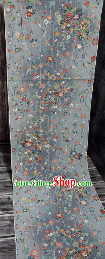 Traditional Japanese Kimono Grey Pure Silk Fabric Asian Japan Classical Flowers Pattern Brocade Tapestry