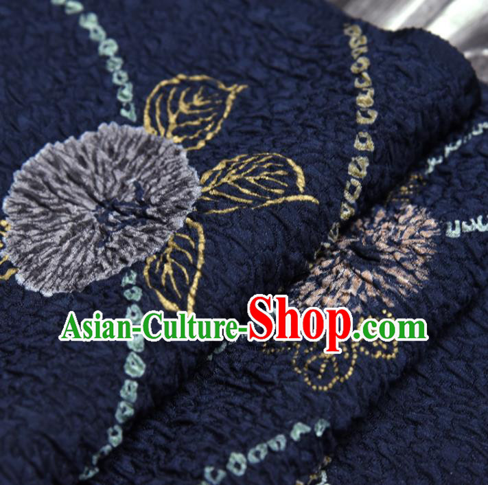 Asian Japan Camellia Pattern Brocade Tapestry Traditional Qipao Dress Navy Silk Fabric