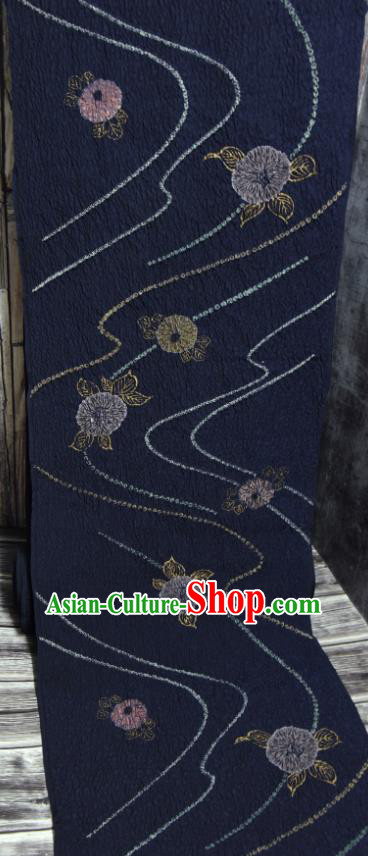 Asian Japan Camellia Pattern Brocade Tapestry Traditional Qipao Dress Navy Silk Fabric