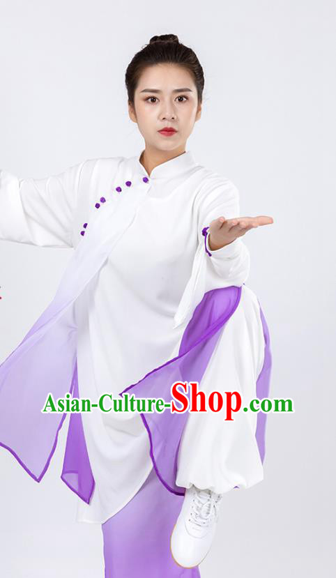 China Traditional Kung Fu Wushu Clothing Woman Tai Chi Competition Purple Chiffon Uniforms
