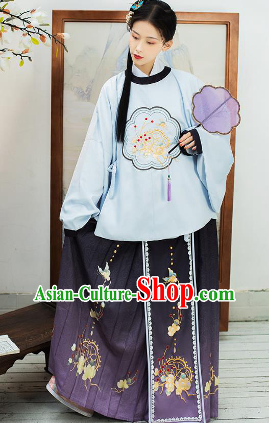 China Traditional Ming Dynasty Civilian Lady Costumes Ancient Country Girl Hanfu Dress Complete Set
