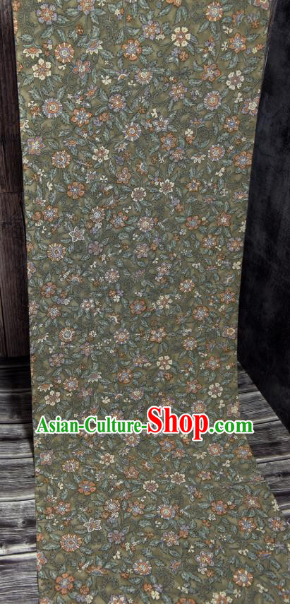 Traditional Japanese Belt Silk Fabric Asian Japan Kimono Classical Flowers Pattern Green Brocade Material