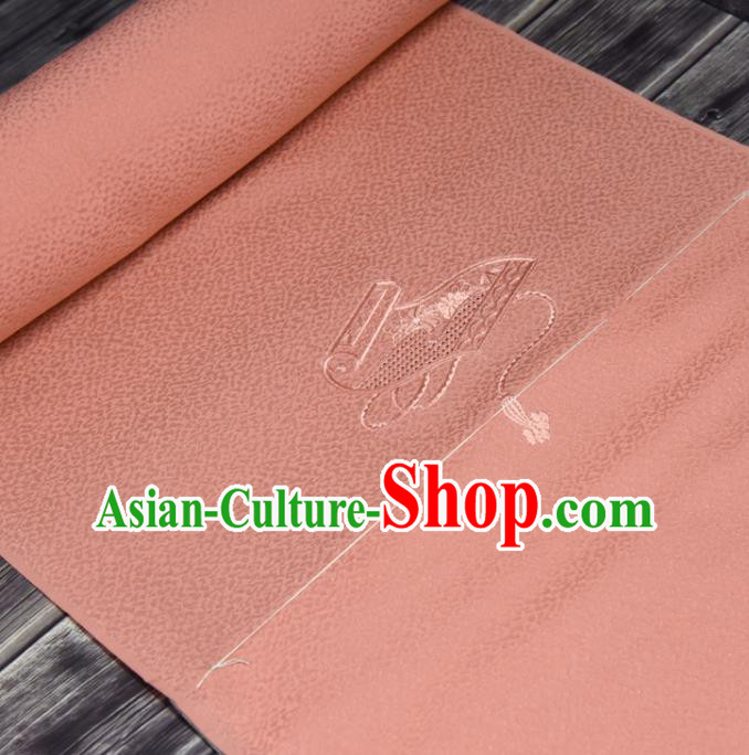 Traditional Japanese Pink Silk Fabric Asian Japan Kimono Classical Embroidered Pattern Brocade Material
