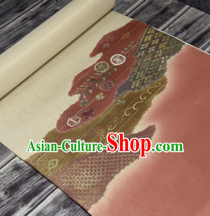 Traditional Japanese Embroidered Pattern Silk Fabric Asian Japan Kimono Classical Belt Brocade Material