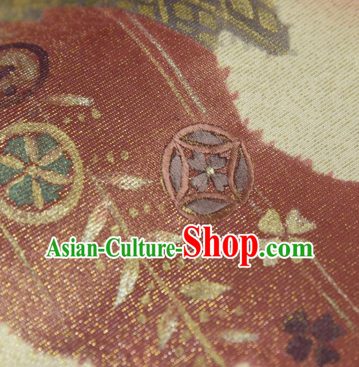 Traditional Japanese Embroidered Pattern Silk Fabric Asian Japan Kimono Classical Belt Brocade Material