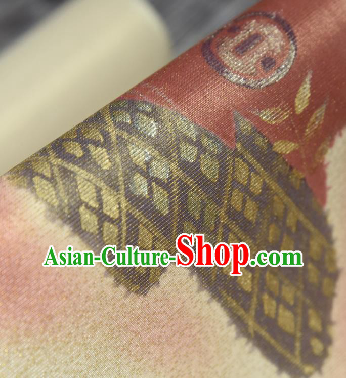 Traditional Japanese Embroidered Pattern Silk Fabric Asian Japan Kimono Classical Belt Brocade Material