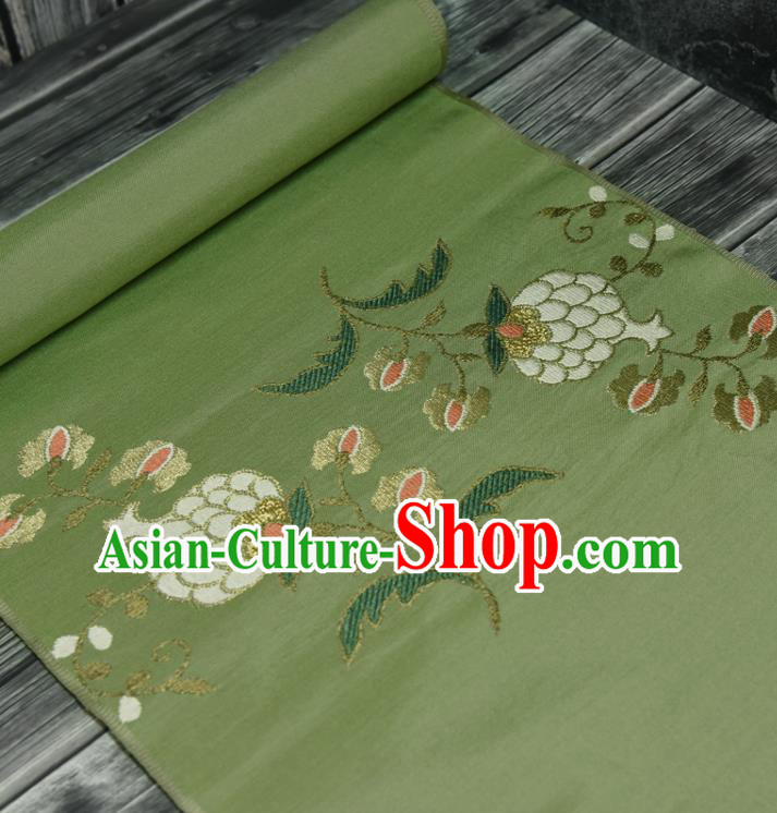 Traditional Japanese Pomegranate Pattern Pure Silk Fabric Asian Japan Kimono Green Brocade Material