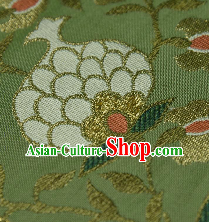 Traditional Japanese Pomegranate Pattern Pure Silk Fabric Asian Japan Kimono Green Brocade Material