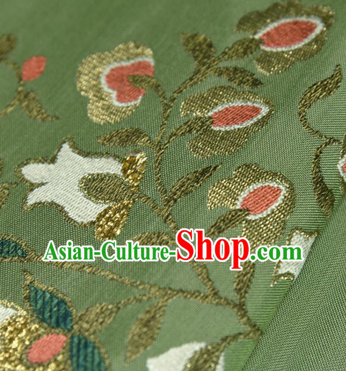 Traditional Japanese Pomegranate Pattern Pure Silk Fabric Asian Japan Kimono Green Brocade Material