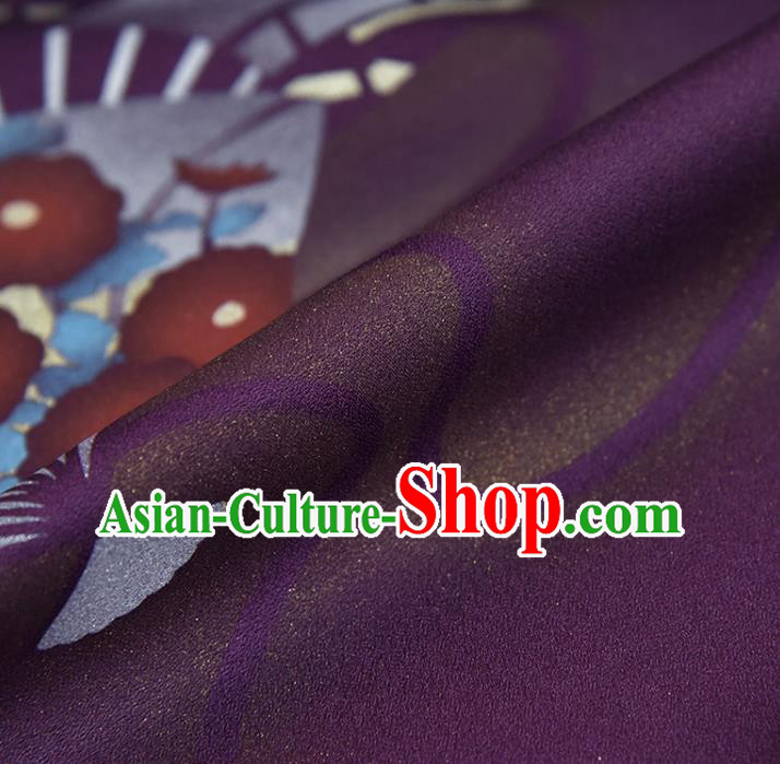 Traditional Japanese Haori Pure Silk Fabric Asian Japan Kimono Deep Purple Brocade Material