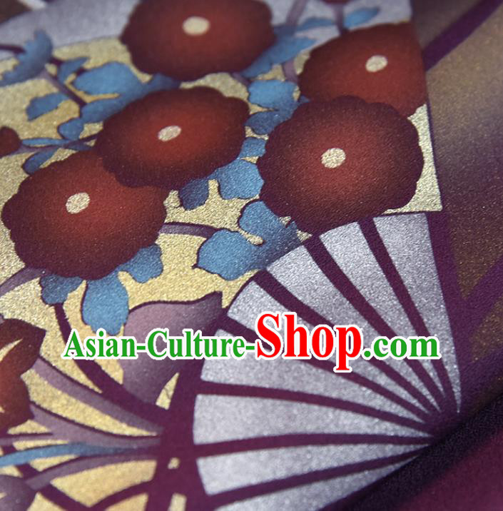 Traditional Japanese Haori Pure Silk Fabric Asian Japan Kimono Deep Purple Brocade Material