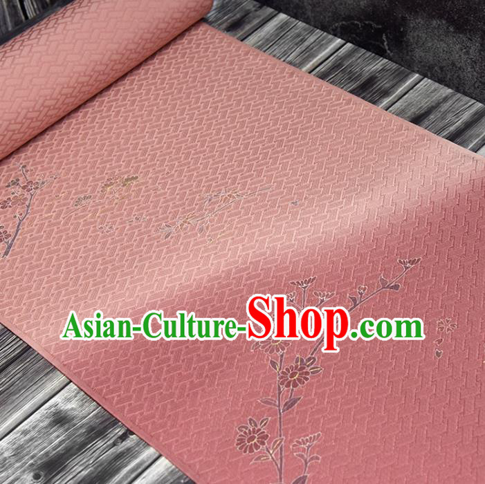 Traditional Japanese Chrysanthemum Pattern Pure Silk Fabric Asian Japan Kimono Pink Brocade Material
