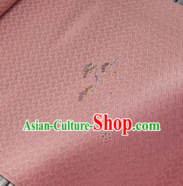 Traditional Japanese Chrysanthemum Pattern Pure Silk Fabric Asian Japan Kimono Pink Brocade Material