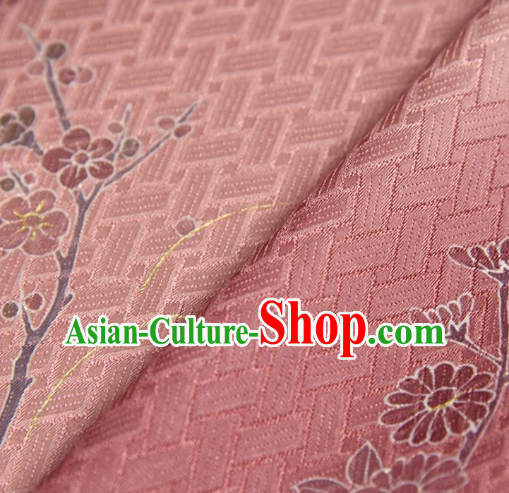 Traditional Japanese Chrysanthemum Pattern Pure Silk Fabric Asian Japan Kimono Pink Brocade Material