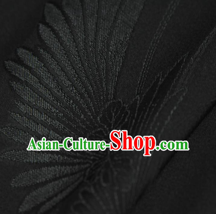 Asian Japan Kimono Jacquard Brocade Tapestry Traditional Feather Pattern Black Silk Fabric