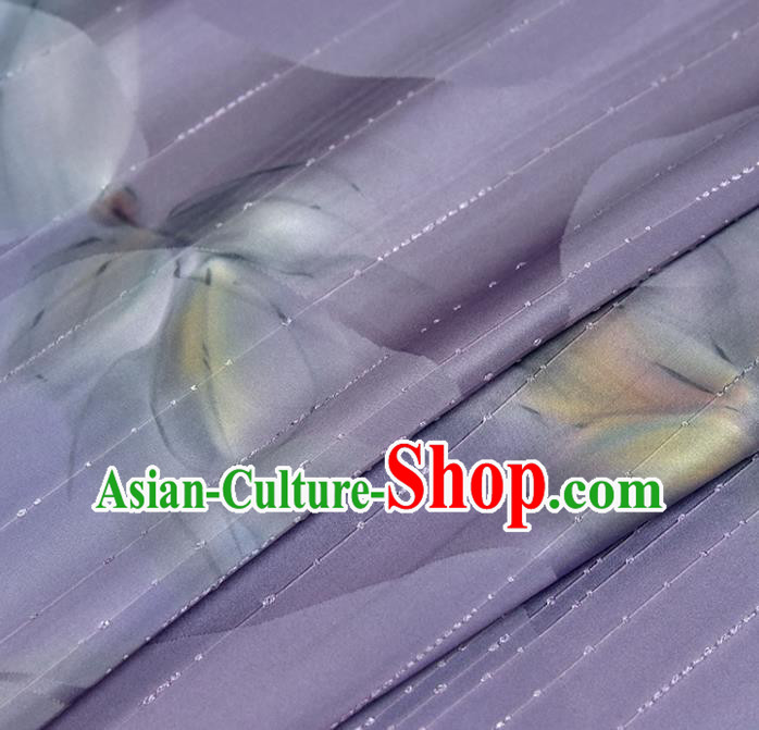 Asian Japan Classical Kimono Brocade Tapestry Traditional Qipao Dress Lilac Silk Fabric