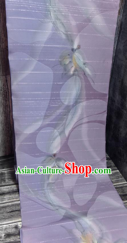 Asian Japan Classical Kimono Brocade Tapestry Traditional Qipao Dress Lilac Silk Fabric