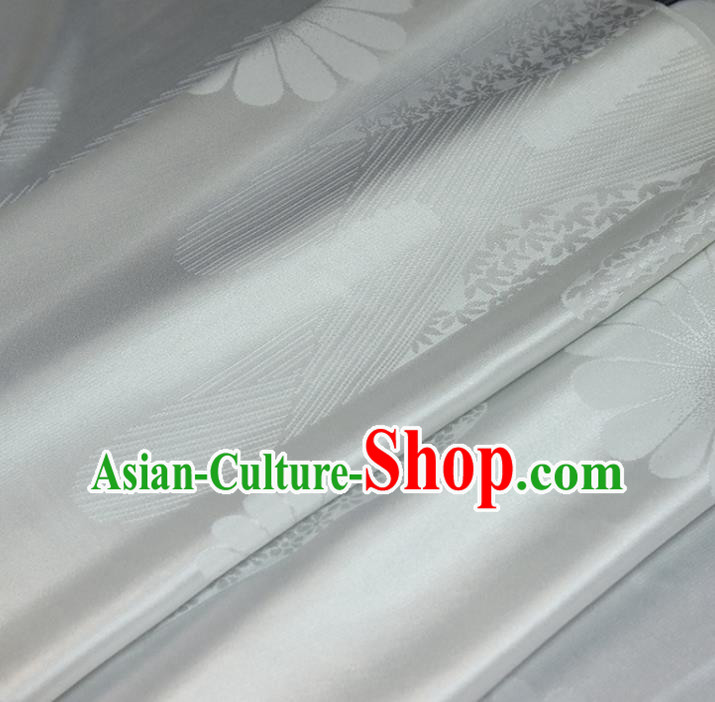 Asian Japan Kimono Brocade Tapestry Traditional Hanfu Dress Chrysanthemum Pattern White Silk Fabric