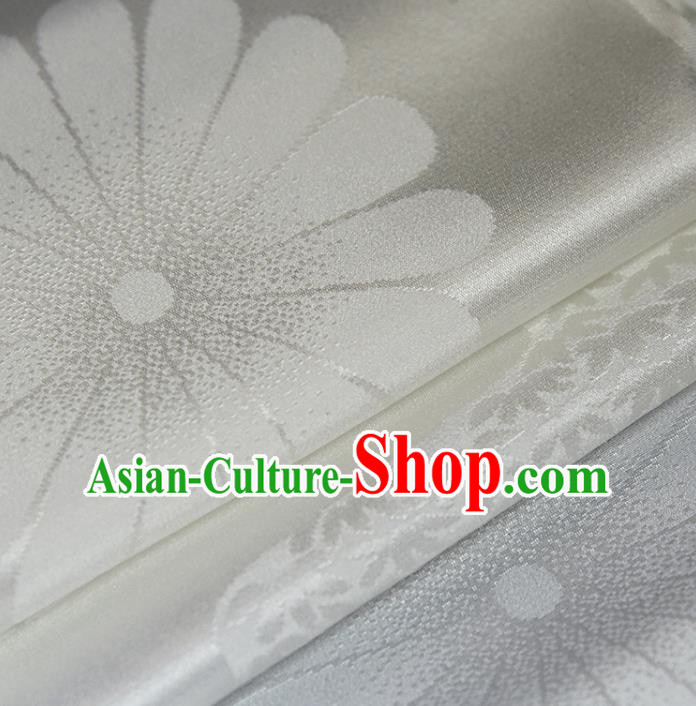 Asian Japan Kimono Brocade Tapestry Traditional Hanfu Dress Chrysanthemum Pattern White Silk Fabric