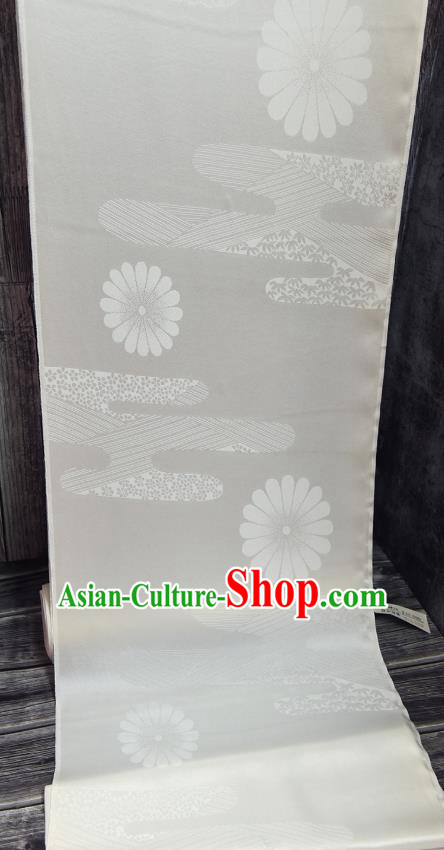 Asian Japan Kimono Brocade Tapestry Traditional Hanfu Dress Chrysanthemum Pattern White Silk Fabric