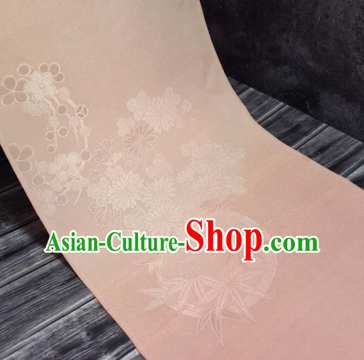 Asian Japan Kimono Brocade Jacquard Tapestry Traditional Sakura Pattern Pink Silk Fabric
