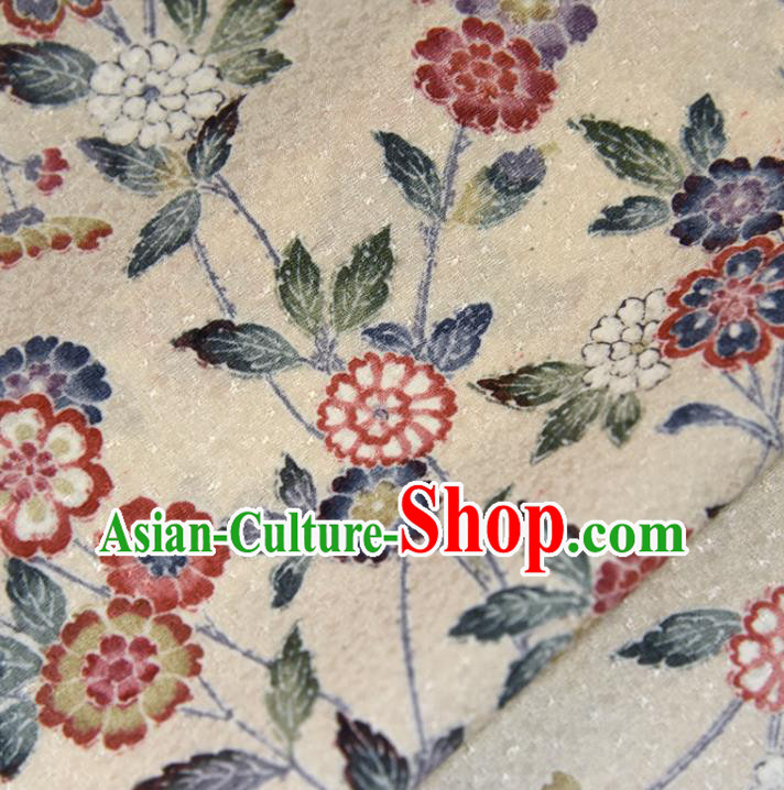 Asian Japan Kimono Beige Brocade Tapestry Traditional Dress Flowers Pattern Silk Fabric